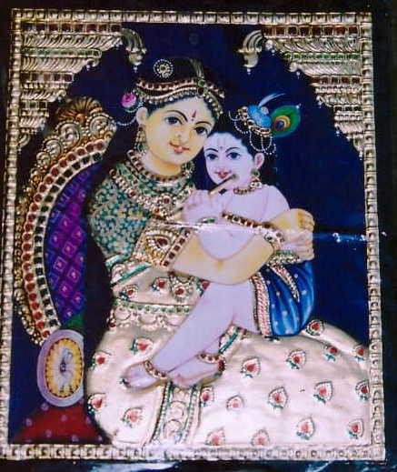 Handcrafted Yashoda Krishna Tanjore Painting with Traditional Gold Foil Work