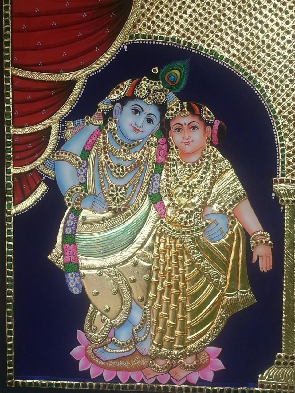 Handcrafted Radha Krishna Tanjore Painting with Traditional Gold Foil Work