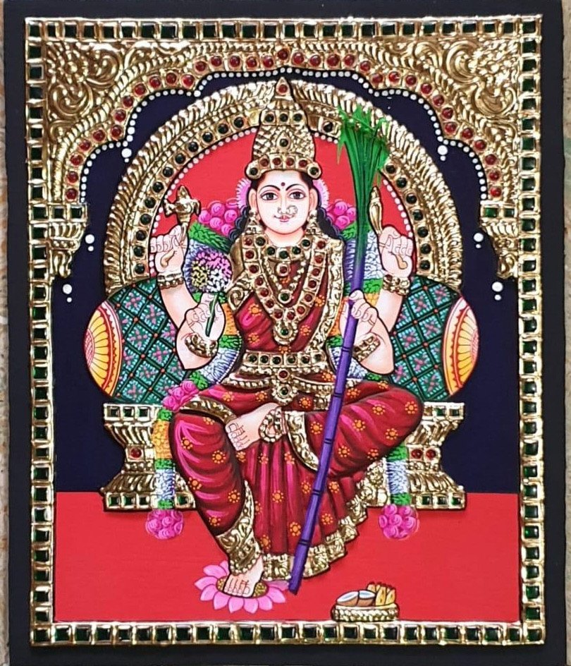 Handcrafted Goddess Karumariamman Tanjore Painting with Gold Foil Work