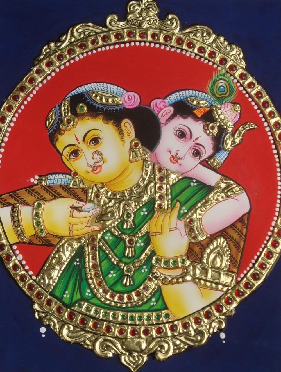 Handcrafted Radha Krishna Tanjore Painting with Gold Foil Work – Traditional Divine Wall Art