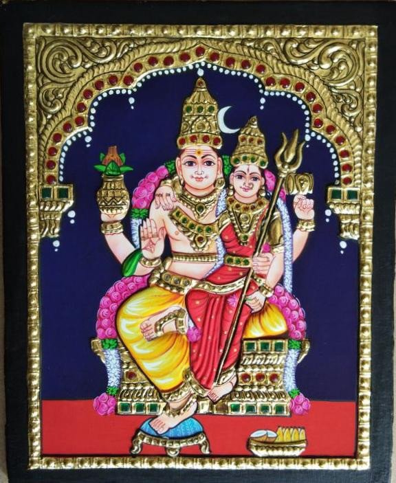 Traditional Tanjore Painting of Ardhanarishvara – Handmade Gold Foil Divine Wall Art