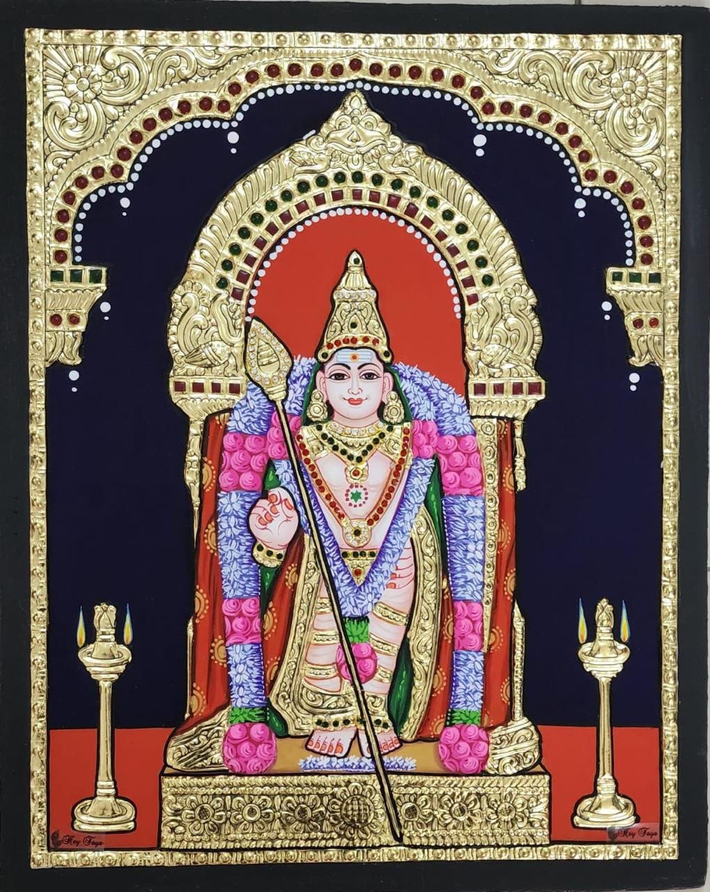 Handcrafted Lord Murugan Tanjore Painting with Traditional Gold Foil Work