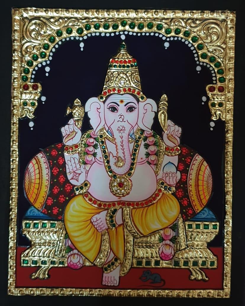 Lord Ganesha Tanjore Painting – Traditional Handcrafted Gold Foil Artwork