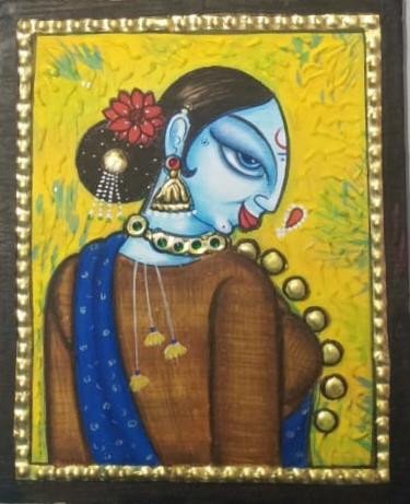 Handcrafted Contemporary Krishna Tanjore Painting with Gold Foil Accents