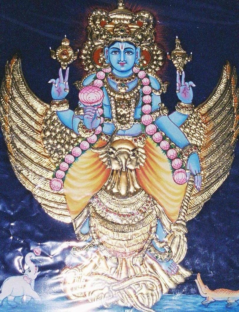 Traditional Tanjore Lord Vishnu Painting on Garuda
