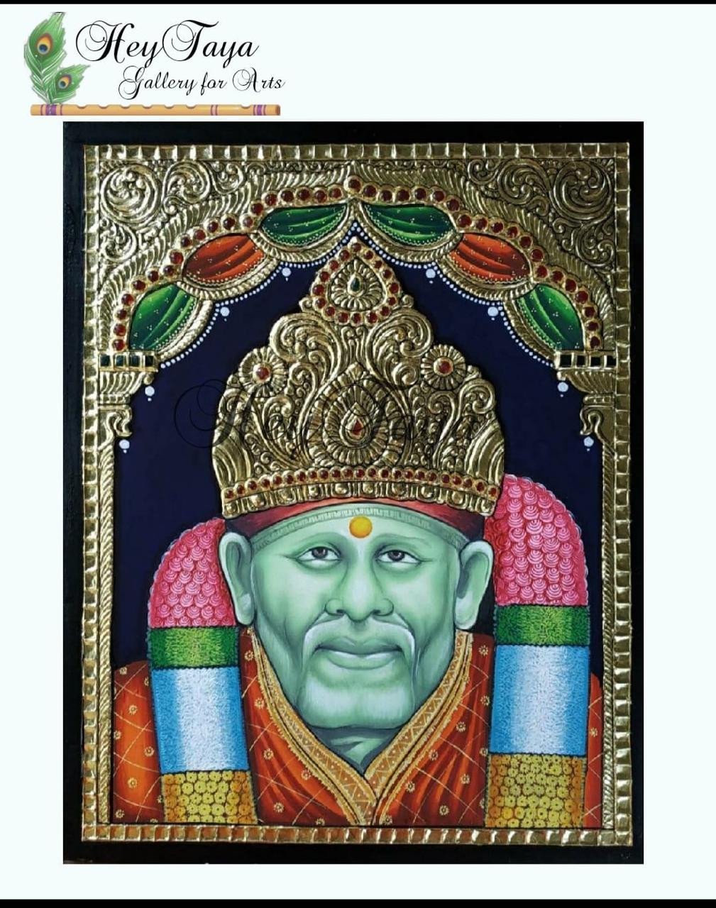 Handcrafted Shirdi Sai Baba Tanjore Painting with Embossed Gold Foil Work